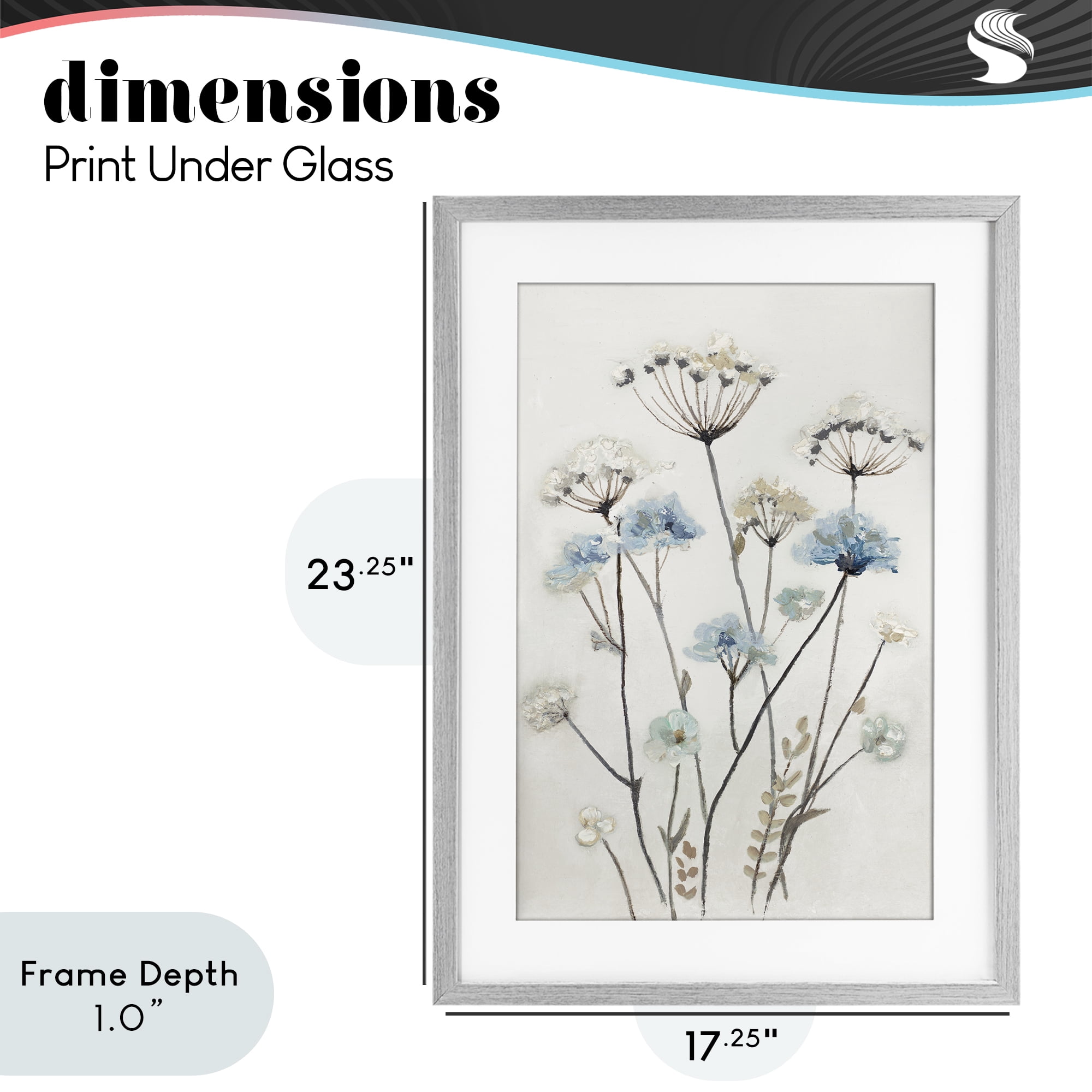 Stupell Industries Soft Jardin Azul Gray Framed Print Under Glass, design by Patricia Pinto