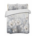 thumbnail image 2 of White Flowers Full Size Down Alternative Comforter,Lightweight Comforter Quilt Bedding Set with Pillow Shams Retro Camellia Floral Spring Grey Modern Art Bed Comforter Duvet Insert 78"x90", 2 of 7