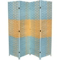 thumbnail image 1 of 70.75" Tall 4-Panel Screen / Room Divider with Paper Straw Weave design, Blue and Natural, 1 of 2