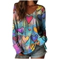 thumbnail image 2 of YUNAFFT Casual Love Print V-Neck Blouse for Women with Long Sleeves Relaxed Fit Valentine's Day Top, 2 of 3
