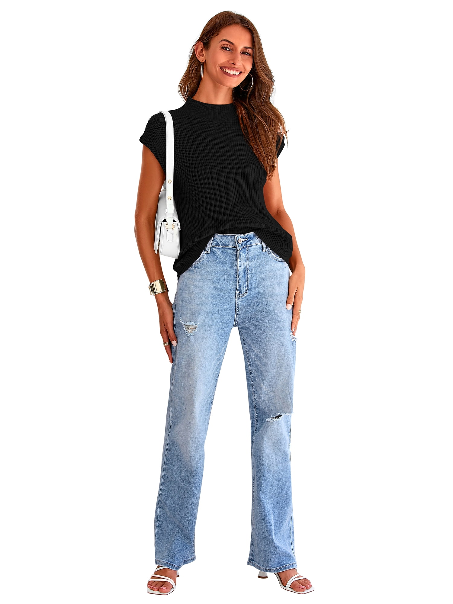 PRETTYGARDEN Women's Short Sleeve Mockneck Sweater, Sizes S-XXL