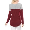 thumbnail image 4 of MODA NOVA Juniors Christmas Split V-Neck Long Sleeves Color Block Casual T-Shirt, 4 of 7