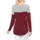 thumbnail image 3 of Camiseta casual de manga larga con escote en V y bloques de color INSPIRE CHIC para mujer, tamaño L, color rojo vino, 3 of 7