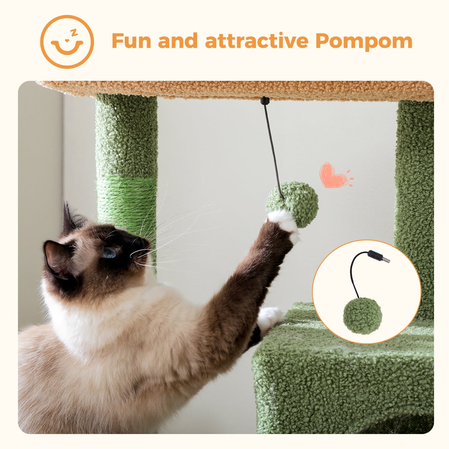 Pefilos 44" Cat Tree Tower for Indoor Cats, 5-Level Cat Condo with Large Hammock, Big Top Perch and 4 Sisal Covered Scratching Pos, Green