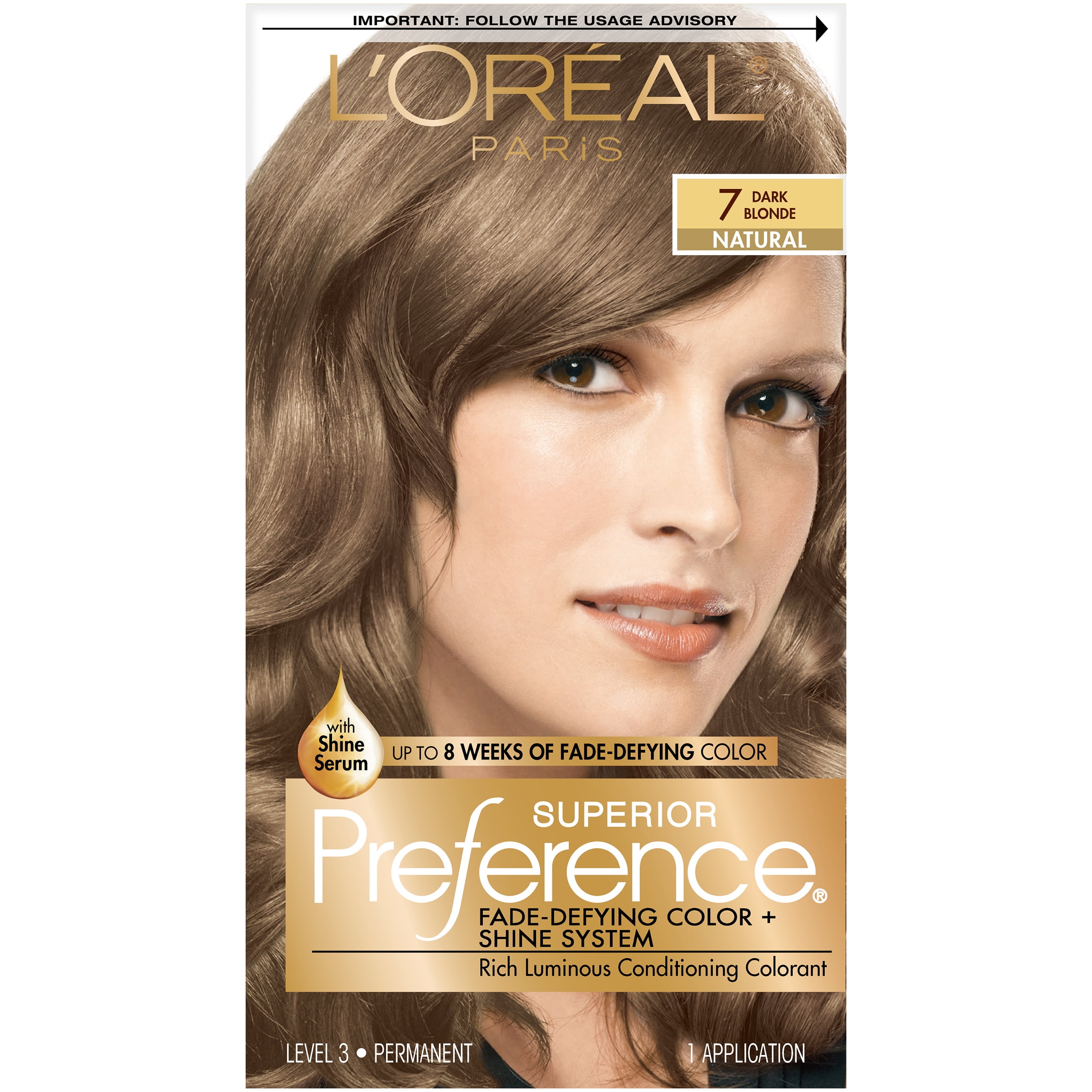 L'Oreal Paris Superior Preference Fade-Defying Shine Permanent Hair Color,  7 Dark Blonde, 1 Kit 