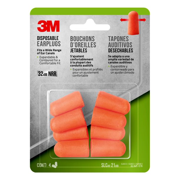 3M Lawn and Garden Disposable Earplugs, Orange, 4 Pairs