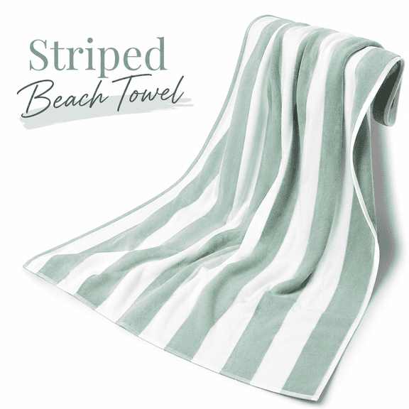 MORAVE Large Oversized Cotton Beach Towel 36 x 70 Inch, Striped Pool & Bath Towel Soft Swim Towel for Adults (Teal)
