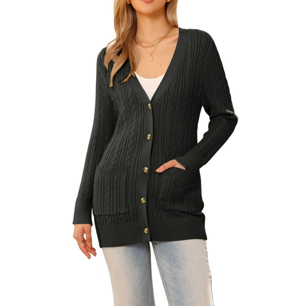 Suéter cárdigan casual INSPIRE CHIC para mujer, tejido trenzado, largo, de moda, otoño invierno, color negro