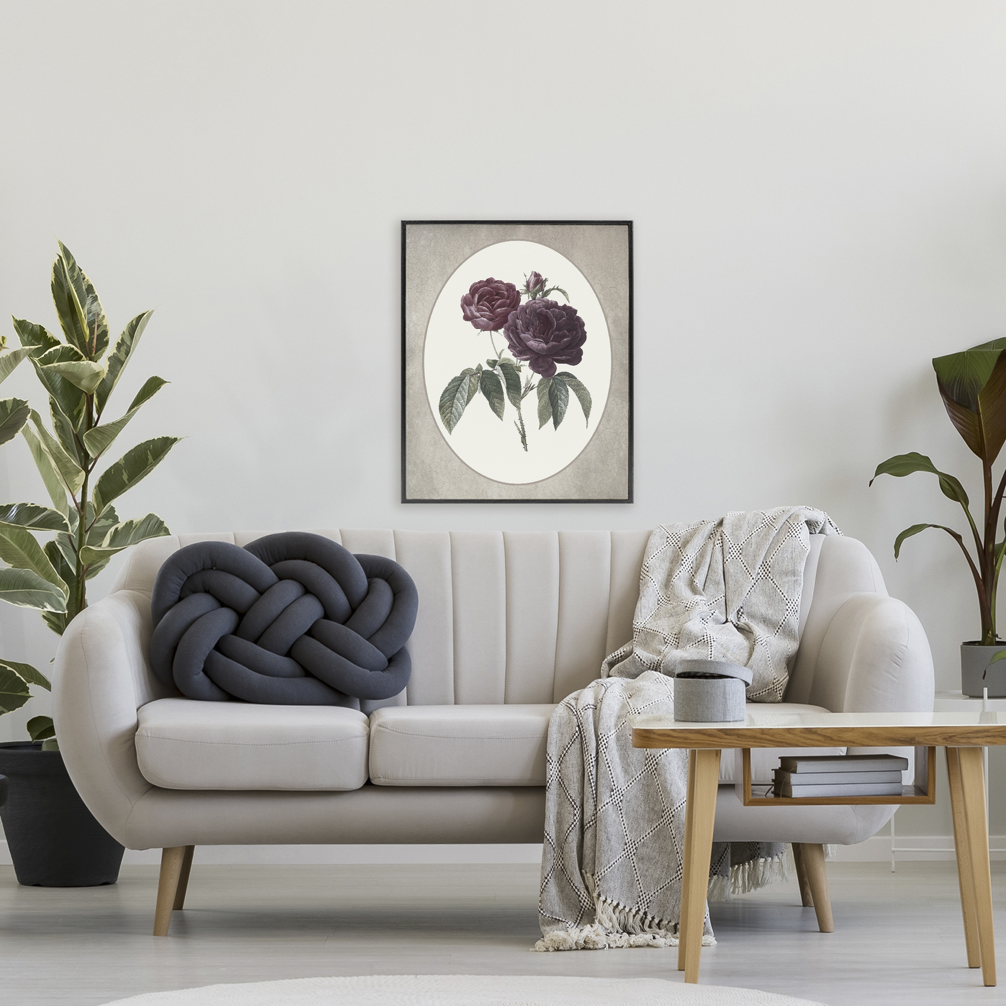 Vintage Blooms within Oval Black Framed Giclee Art, design by Lettered and Lined