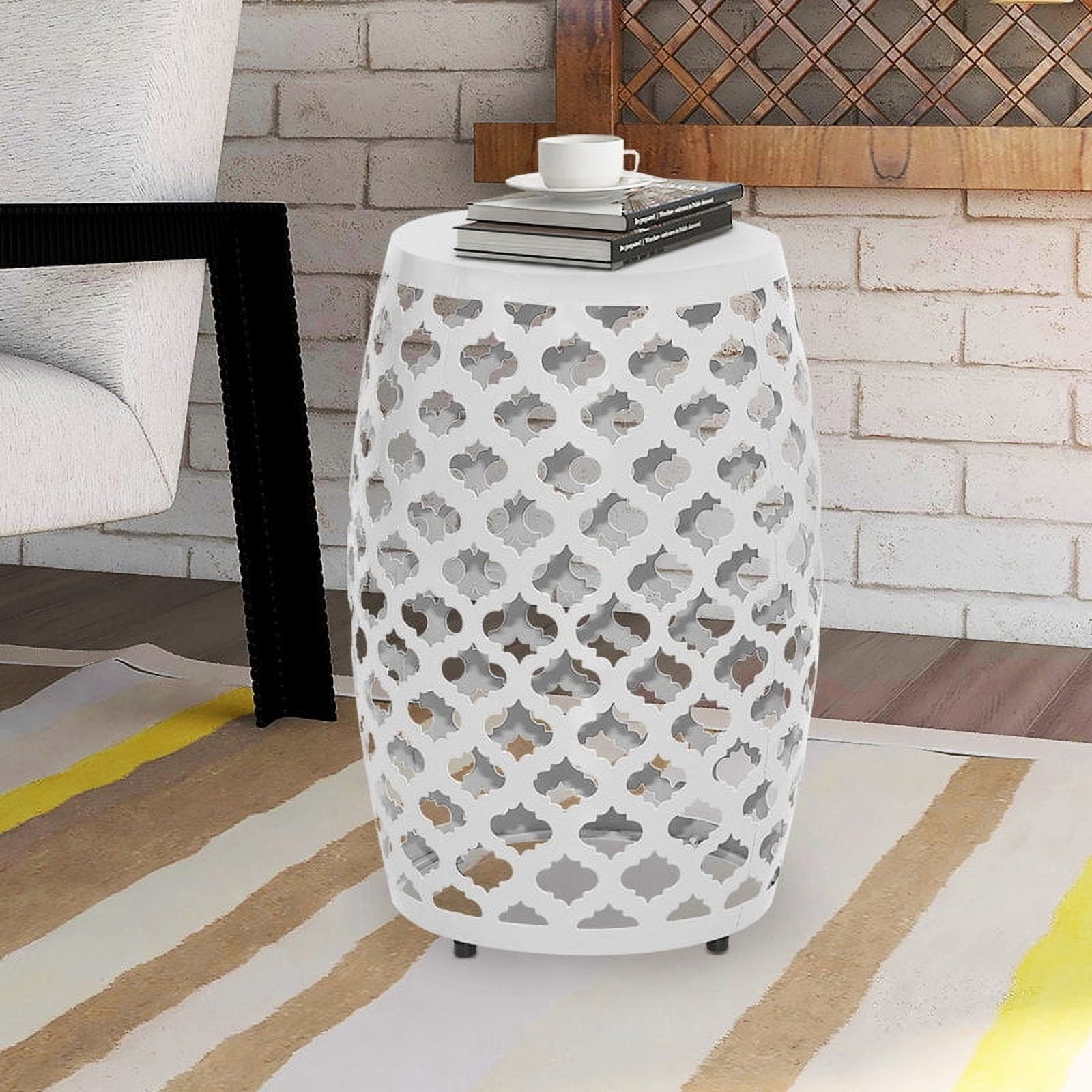 18'' H White Geometric Cut Iron Side Table