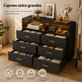 thumbnail image 3 of Zocalo Cómoda de 6 Cajones con Luz LED RGBW, Mueble para TV hasta 60 Pulgadas, Organizador Multifuncional con Estantes Abiertos para Dormitorio, Sala o Comedor, 120 x 40 x 100 cm, Negro, 3 of 13