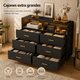 thumbnail image 3 of Zocalo Cómoda de 6 Cajones con Luz LED RGBW, Mueble para TV hasta 60 Pulgadas, Organizador Multifuncional con Estantes Abiertos para Dormitorio, Sala o Comedor, 120 x 40 x 100 cm, Negro, 3 of 13