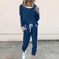 thumbnail image 2 of Lenpel Women's 2 Piece Lounge Sets Long Sleeve Crew Neck Pullover Tops Casual Drawstring Joggers Fall Fashion Pajamas, 2 of 6