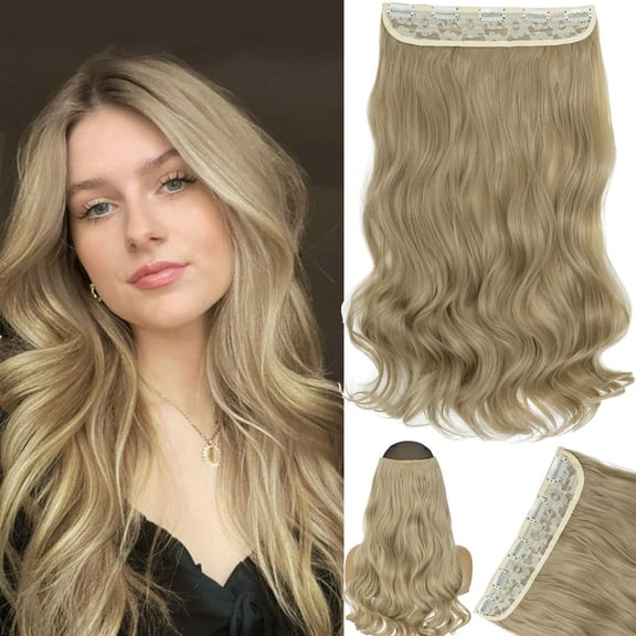 Hairro One Piece 3/4 Full Head Clip In Hair Extensions 17" Inch Curly 5 Clips Wavy Hairpieces Heat Resistant - Bleach Blonde(Weight:120g)