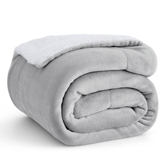 Sherpa Fleece Throw Blanket - Thick and Warm Blankets, Light Grey, 50x60 inches