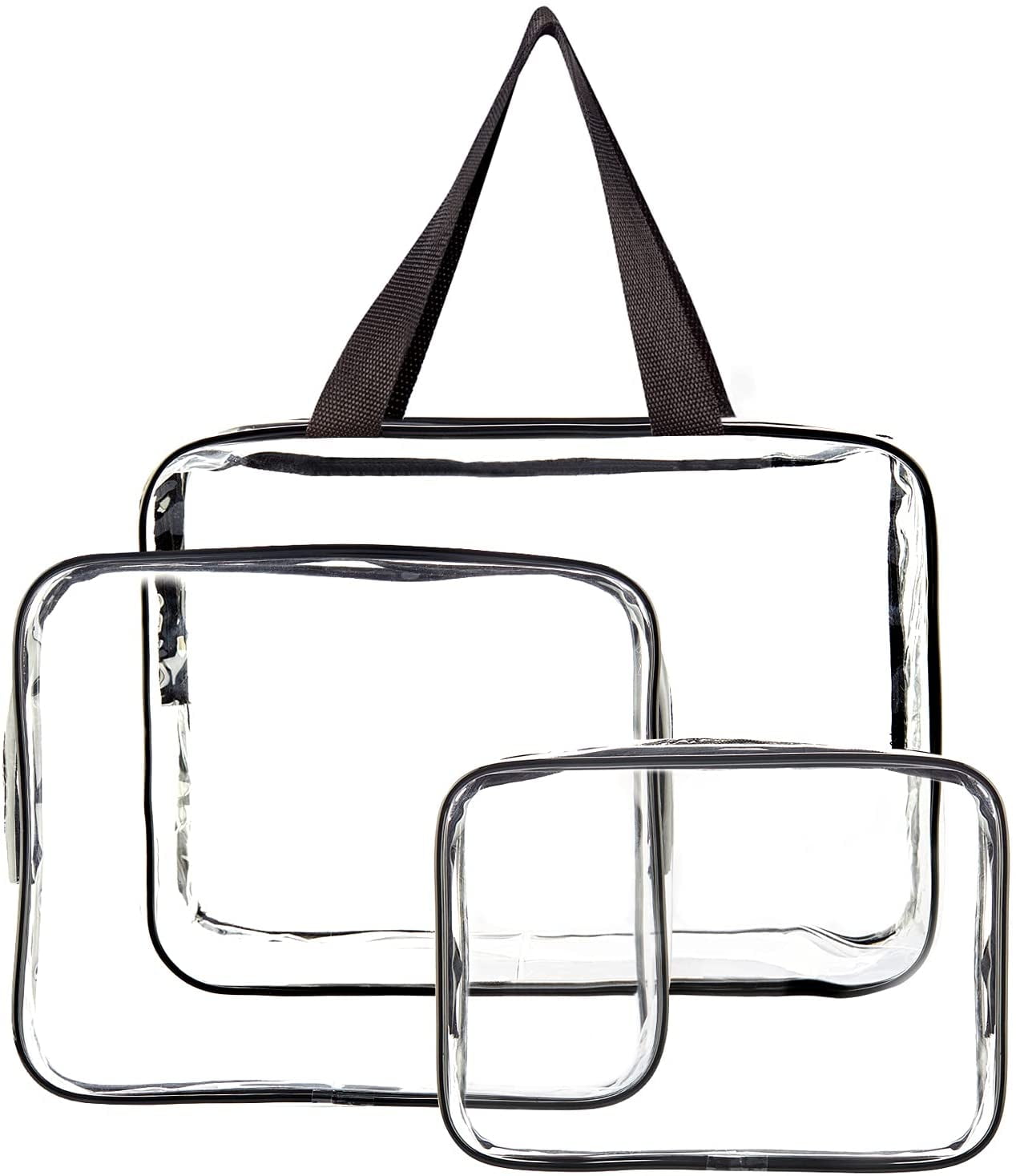 3 Pieces Large Clear Travel Bags for Toiletries, Waterproof Clear Plastic Cosmetic Makeup Bags, Transparent Packing Organizer Storage Bags (Black)