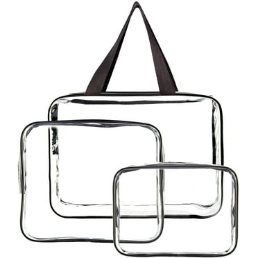 3 Pieces Large Clear Travel Bags for Toiletries, Waterproof Clear Cosmetic Makeup Bags, Transparent Packing Organizer Storage Bags (Black)
