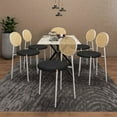 thumbnail image 3 of LeisureMod Leather Dining Chair Armless Rattan Back Side Chair Modern Accent Chair Comfortable Padded Seat Kitchen Chair with Powder-Coated Stainless Steel White Base Euston Collection in Charcoal, 3 of 7