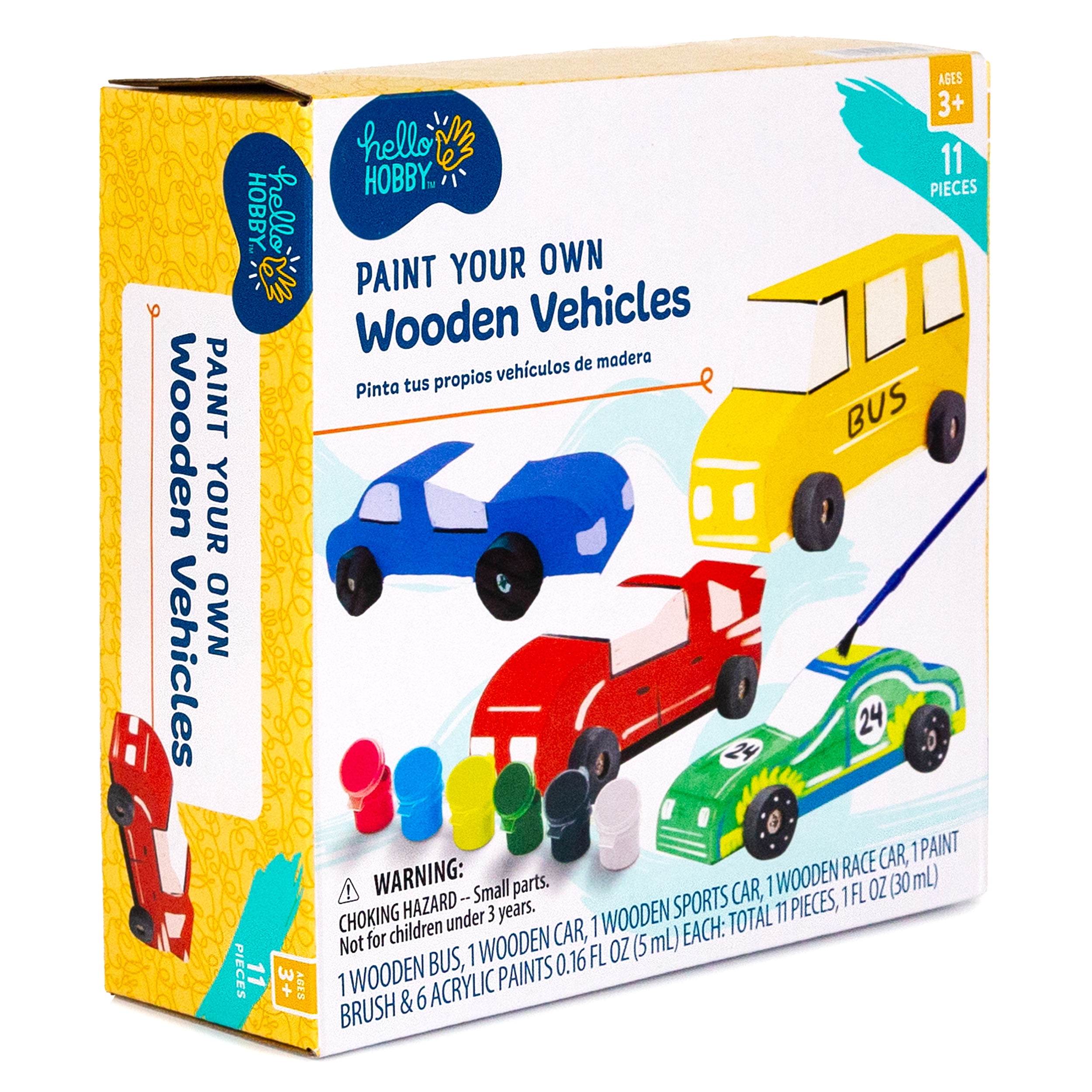(2 pack) Hello Hobby Multicolor Paint Your Own Wooden Vehicles, Arts & Craft Kits