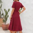thumbnail image 7 of SELONE Summer Casual Dresses for Women Knee Length Summer Maxi Short Sleeve High Waisted Bandage V Neck Fashion band Bohemian Long Midi Dresses for Women for Everyday Wear Beach Vacation Wine L, 7 of 7