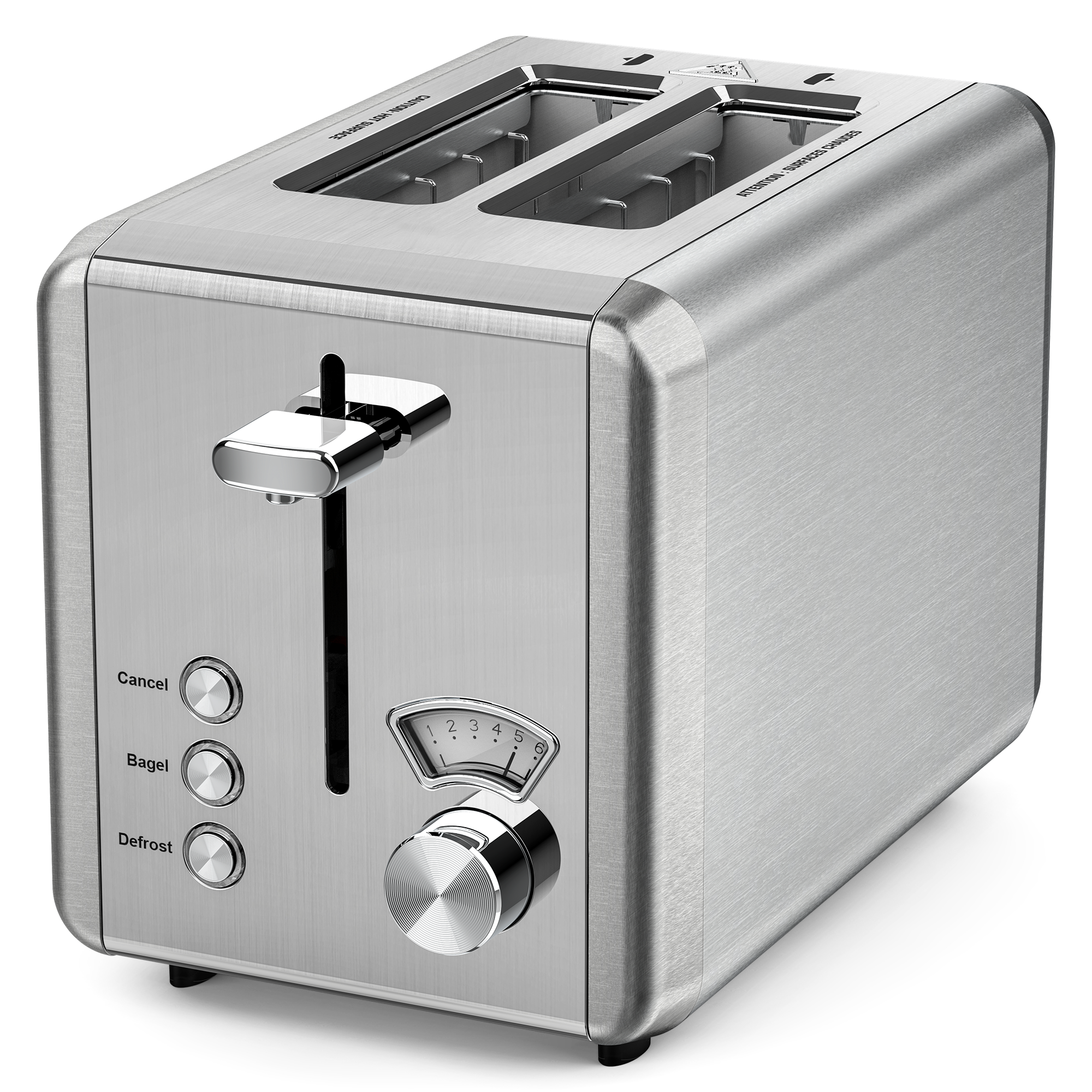 WHALL 2-Slice Stainless Steel Toaster with Wide Slot, Silver