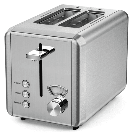 WHALL 2 Slice Toaster - Stainless Steel Toaster with Wide Slot, 6 Shade Settings, Bagel Function, Silver