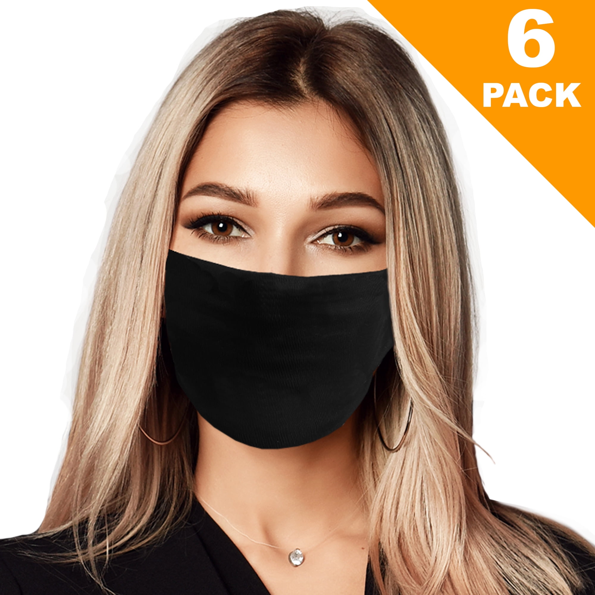 Face Masks 6 Pack Made in the USA Solid Black Reusable and