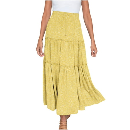 matoen Women Casual Fashion Beach Skirts Print Ruched Elegant Skirt ...
