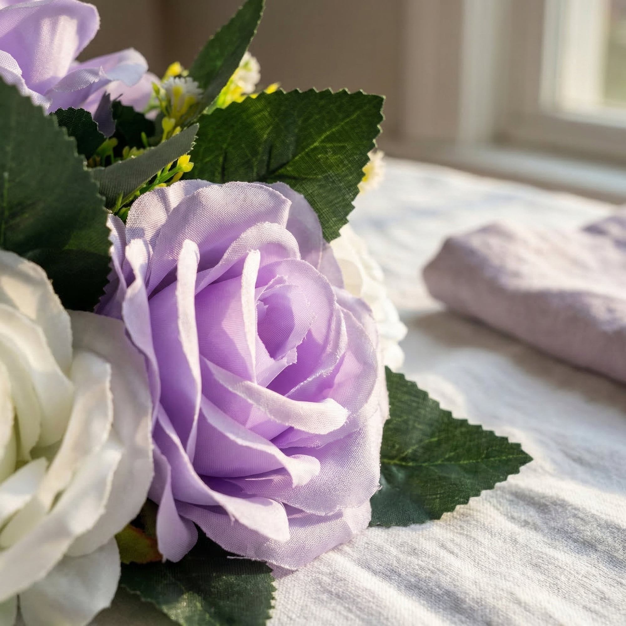 Unique Bargains 2Pcs Artificial Rose Flower Centerpiece Light Purple Dark Red 4.7 in