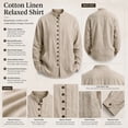 thumbnail image 7 of XuJwPNcy Men Long Sleeve Linen Shirts Casual Mock Neck Button down Tops Fall Beach Vacation Shirts(Khaki,Medium), 7 of 7