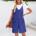 thumbnail image 3 of Summer Rompers Rompers for Women Summer Casual Sleeveless Spaghetti Strap V-Neck Jumpsuit Ribbed Shorts Overalls with Pockets Maternity Jumpsuits for Women Blue M, 3 of 7