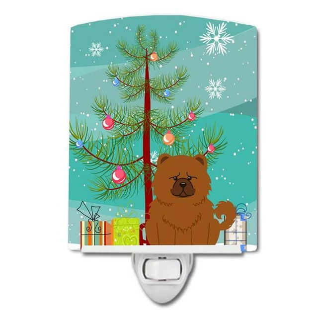 Carolines Treasures BB4267CNL Merry Christmas Tree Chow Chow Red Ceramic Night Light