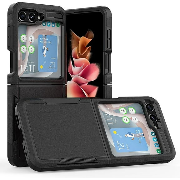 Designed for Samsung Galaxy Z Flip 5 Heavy Duty Case, Protection Shockproof Dropproof Dustproof Anti-Scratch Phone Case Cover for Samsung Galaxy Z Flip 5, Black