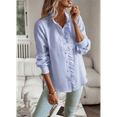 thumbnail image 5 of Women'S Striped Button Front Shirts Mock Neck Long Sleeve Office Blouse Tops Blue S, 5 of 7
