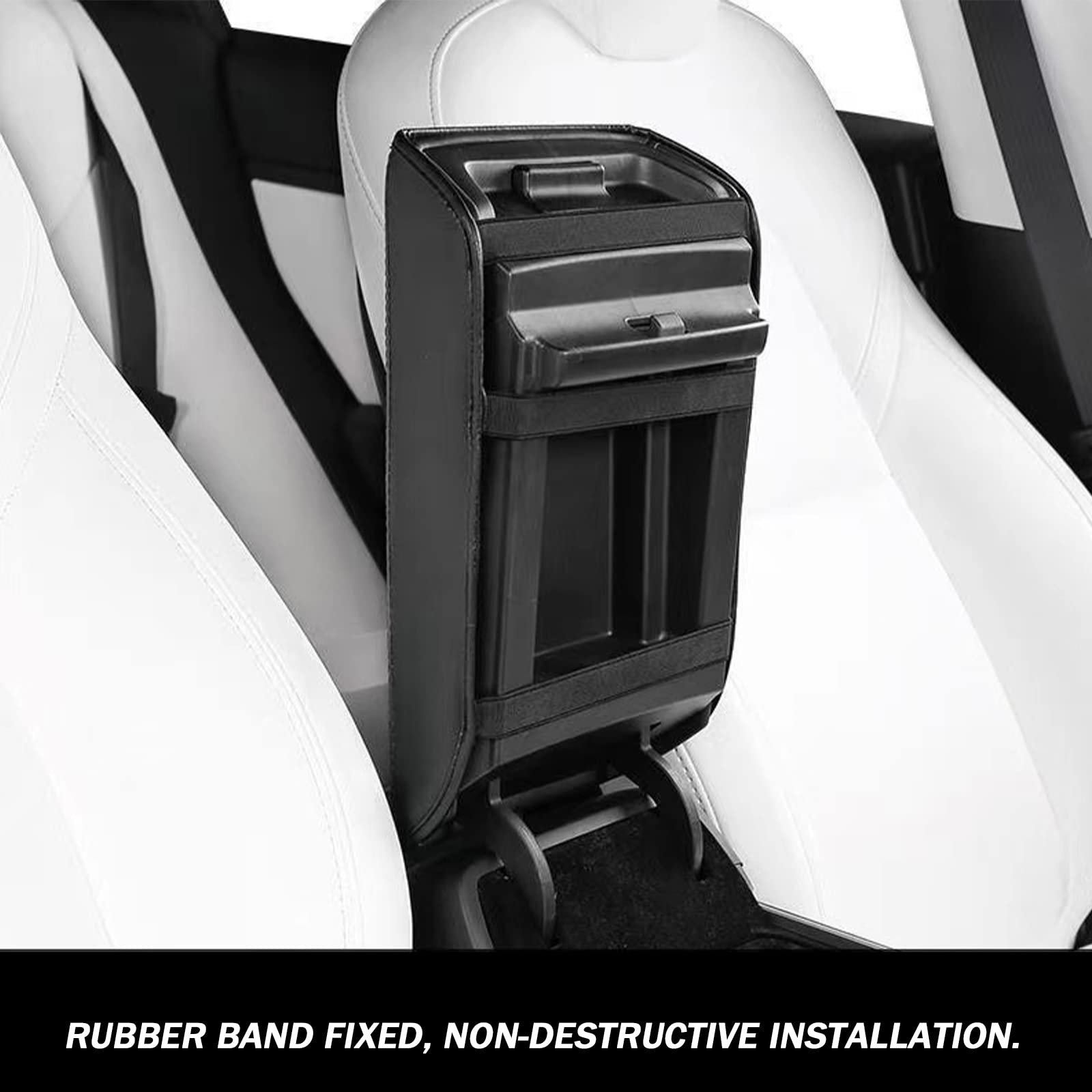 Center Console Cover for Tesla Model Y Model 3, Non-slip Armrest Cover for Tesla Model 3 Y Accessories, PU Leather Armrest Box Pad Protector (Black)