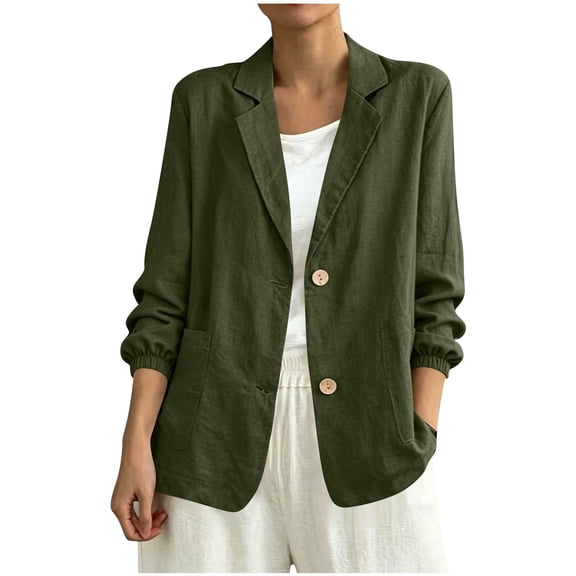 FAWUUDO Women's Blazer Jacket Casual Long Sleeve Work Office Suit Coat Lightweight Open Front Single Breasted Notch Lapel Jacket for Office,Work,Daily Wear Olive Green