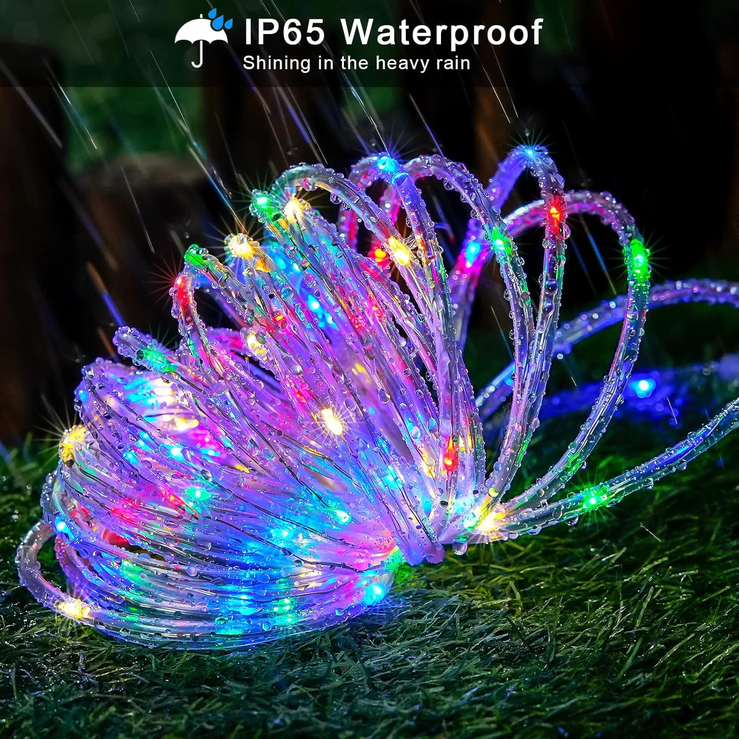 PandaTop 2 Pack Solar Rope Lights, 39 ft 100 LED Solar String Lights Outdoor Waterproof, 8 Modes Solar Christmas Lights Outdoor for Garden Pool Patio Porch Tree Party Wedding Christmas(Multicolor)