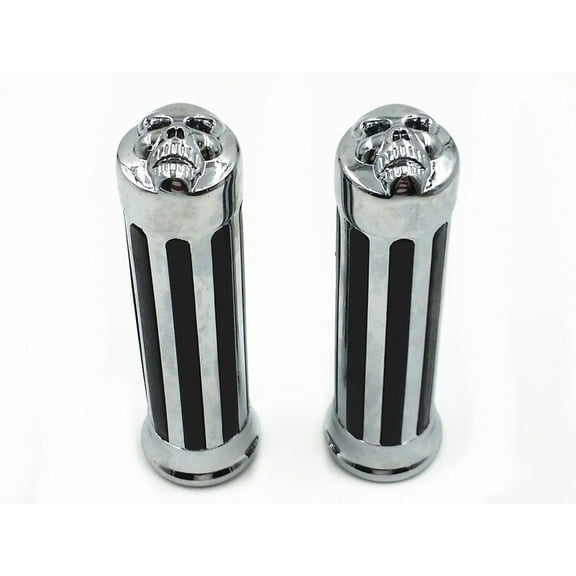 1" 25mm Skull Handlebar HAND GRIPS Handgrip Grip For Harley Kawasaki Suzuki Honda Yamaha Cruiser Chopper Custom (Chrome)