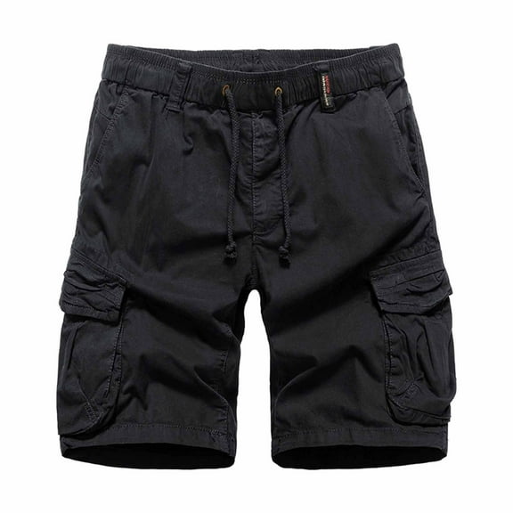 Mens Shorts Sports Elastic Waist Multi-Pockets Relaxed Summer Shorts Pants Casual Shorts Men Black XL