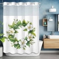 thumbnail image 6 of White Gardenia No Hooks Shower Curtain with Snap-in Liner Spring Watercolor Green Floral Wreath Flower Leaf Shower Curtains for Bathroom, Waterproof, Easy Install, Washable 72"x96", 6 of 9
