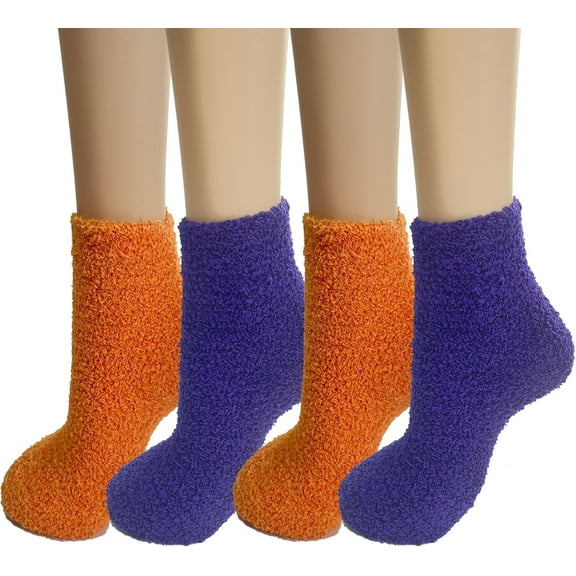 YooGuoGuo 4 Pairs Halloween Womens Fuzzy Socks Soft Winter Warm Solid Socks for Ladies（2 Purple 2 Orange）