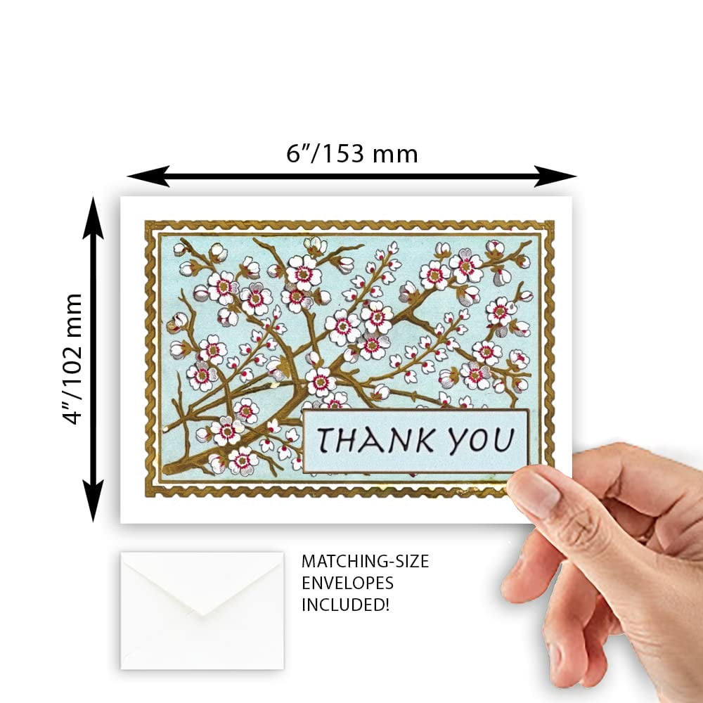 Cherry Blossoms Funeral Sympathy Thank You Greeting Cards | 20 Pack Bulk Set (4X6)