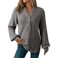 thumbnail image 3 of AGWOLF Henley Shirts for Women Casual Waffle Lantern Long Sleeve Tunic Tops Loose V Neck Pullover Fall Travel Tshirts, 3 of 10