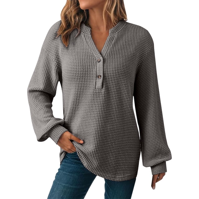 Women's Solid Color Buttoned V-Neck Casual Pullover Hooded Drawstring Shirt
