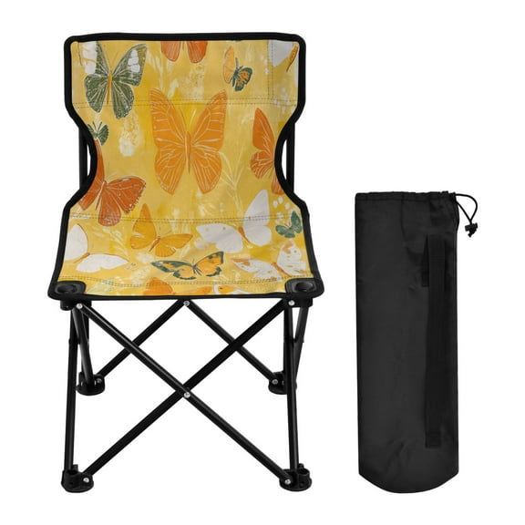 WOBOGO Orange Butterfly Camping Chair Convenient Four Corner Backrest Folding Stool Can Hold Up to 220lbs