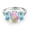 thumbnail image 2 of Gem Stone King 10K White Gold Pink Simulated Opal Blue Zircon and White Lab Grown Diamond 3 Stone Engagement Ring for Women (2.39 Cttw, Gemstone Birthstone, Available in Size 5, 6, 7, 8, 9), 2 of 5