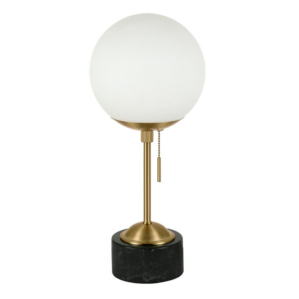 Evelyn Zoe Modern Marble Table Lamp, Industrial 6 W Table Lamp With Globe Glass Shade And Wooden Base