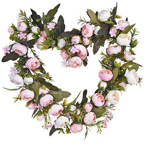 Artificial Rose Flower Wreath, HeartShaped Fake Rose Floral Wreath