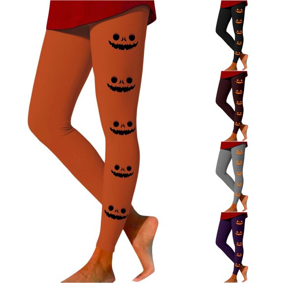 DHFJKG Halloween Leggings For Women Pumpkin Face Print High Waisted Stretchy Tights For Athletic Workout