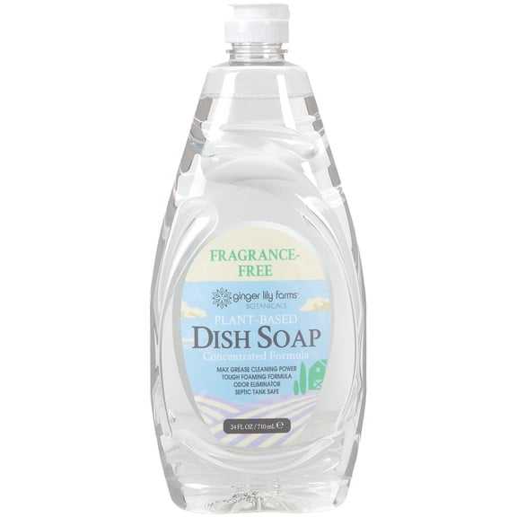 Ginger Lily Farms Botanicals Plant-Based Liquid Dish Soap, Concentrated Formula with Max Grease Cleaning Power, Cruelty-Free, Fragrance-Free, 24 Fl Oz